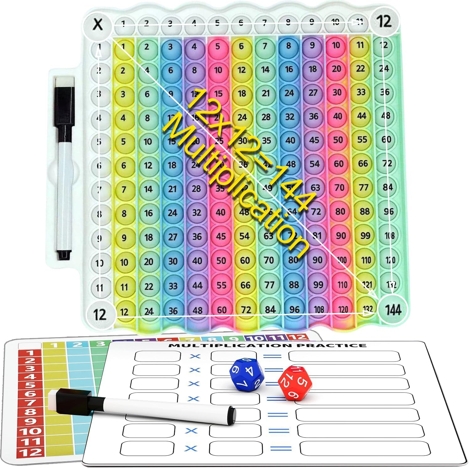 Multiplication Chart Pop It - Multiplication Game Board, Multiplication Pop It Math Games 12X12 Multiplication Table for Kids Learning, Multiplication Machine Times Table (Macaron) image number 5