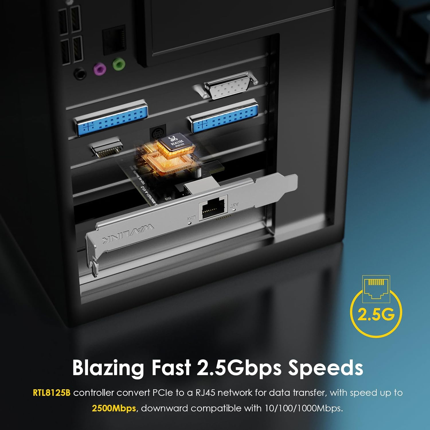 WAVLINK 2.5 Gigabit Ethernet PCIE Network Card, 10/100/1000/2500 Mbps RJ45 LAN Adapter with Low-Profile Bracket for Desktop PC, Windows 11/10/8/7, Linux, Windows Server image number 5