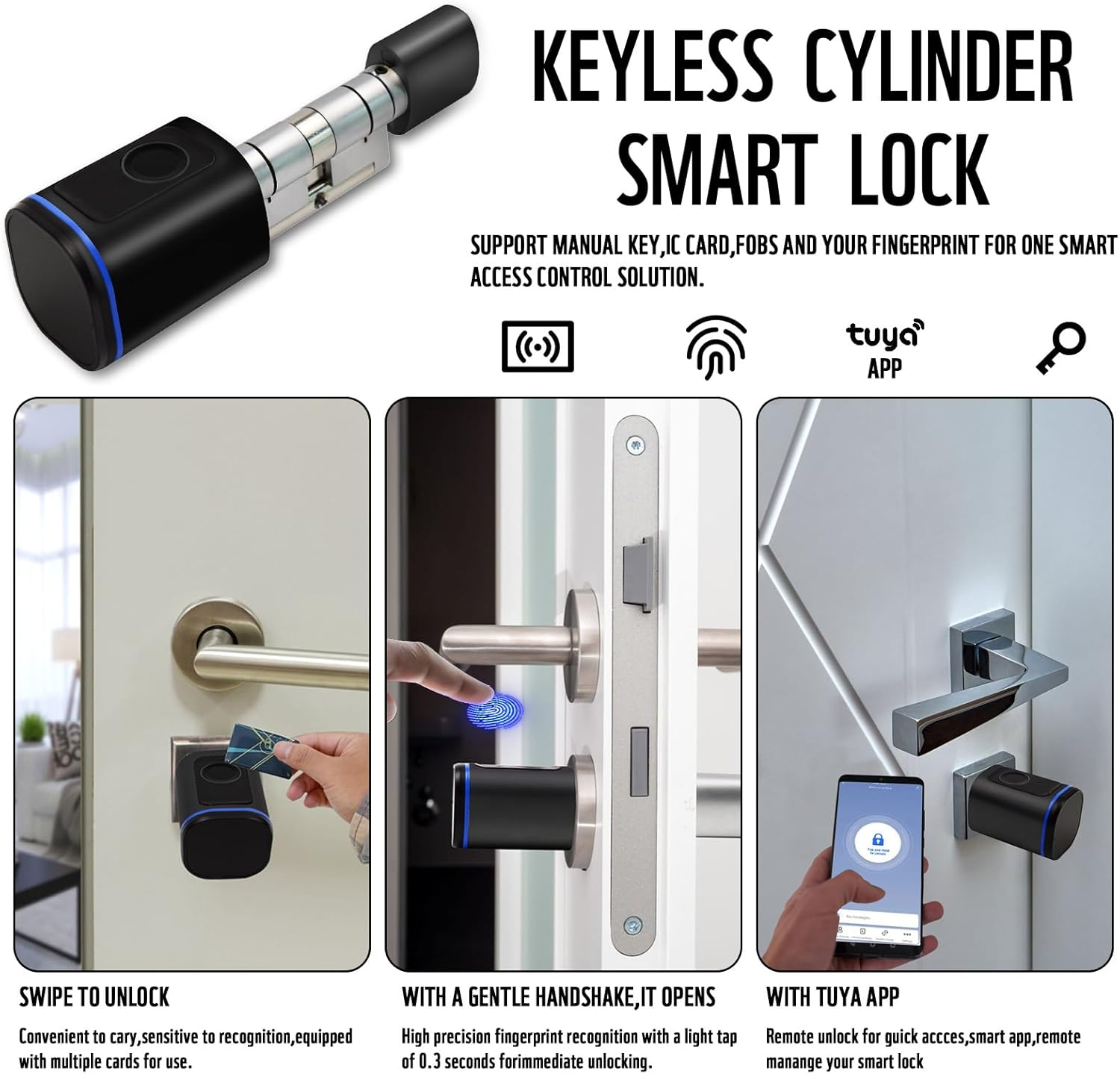 Intelligent Door Locks Fingerprint IC Card Key Cell Phone Application Household Intelligent Electronic Locks Applicable to Wooden Iron Security Door