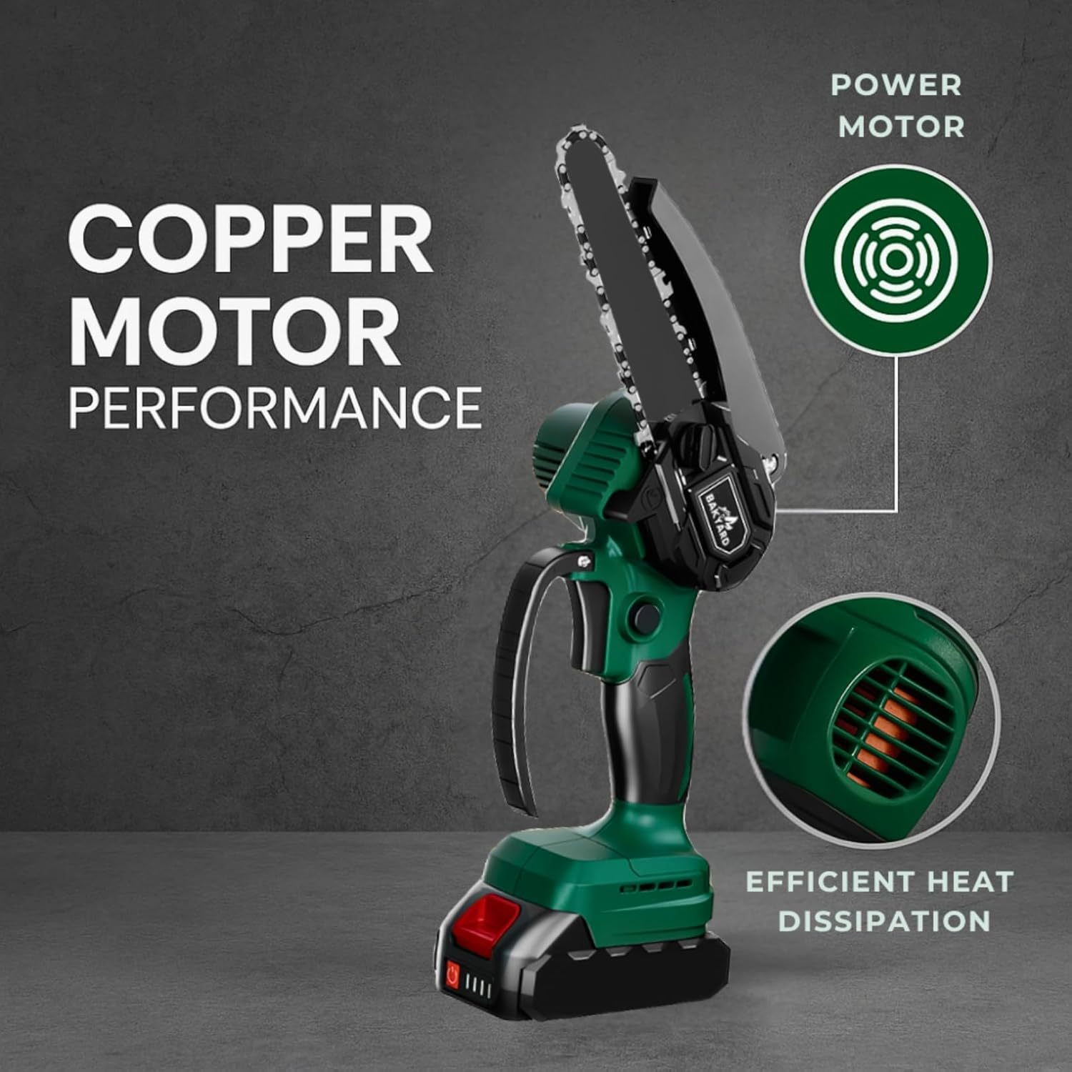 Mini Chainsaw 6-Inch Brushless with 2-Pack 2000Mah Batteries, Auto Oiler System, Toolless Adjustment Portable and Cordless for Wood Cutting Tree Trimming DIY Projects Gardening Camping (Green) image number 4