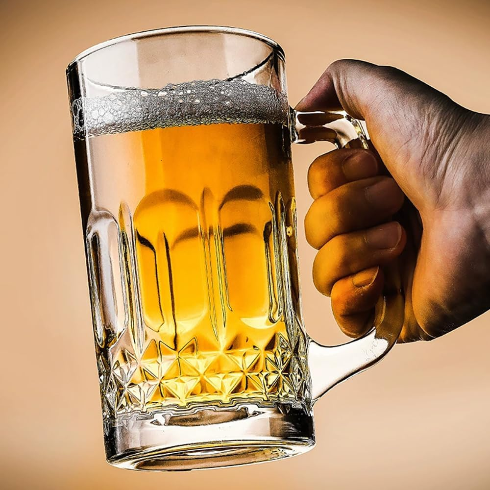 2 Pack Large Glass Beer Cups,570Ml Glass Beer Mug with Handle,Beer Mugs Set,Beer Glasses for Freezer for Freezer, Bar, Cocktail, Alcohol, Beverages image number 4