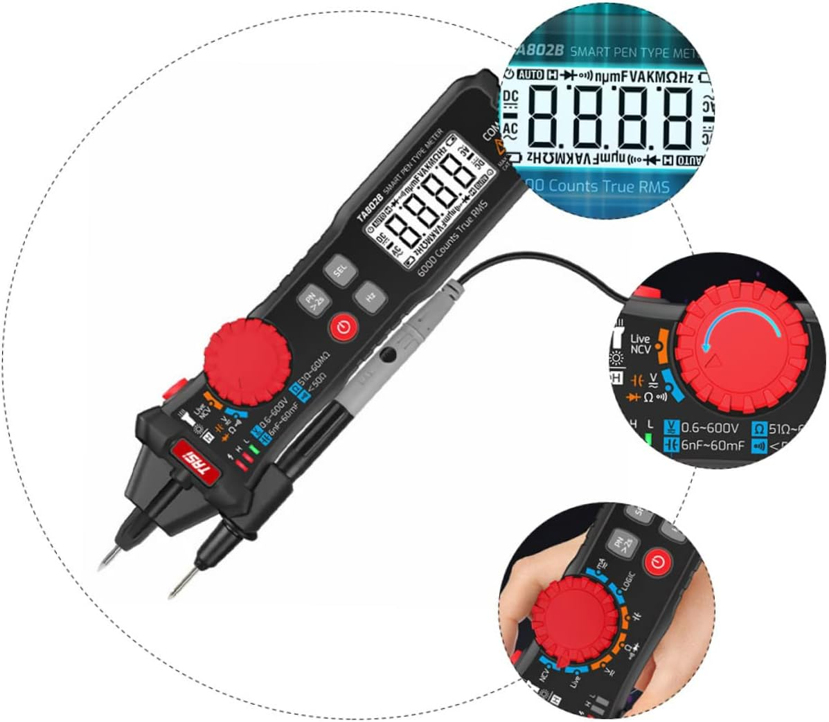 Jojofuny Pen Type Multimeter Portable Digital Auto Multimeter Ohm Volt Current Tester Pen Electrician Tool Small Compact Auto-Ranging for Electrical Testing image number 6