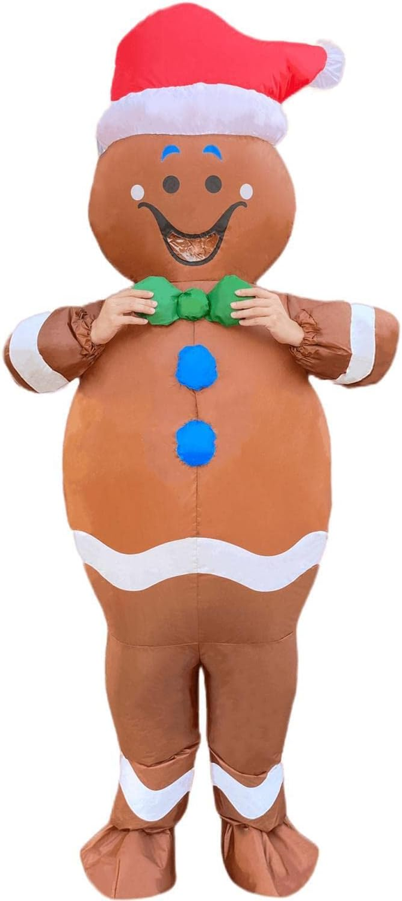 Tangcii Inflatable Christmas Gingerbread Man Costume Adult Blow up Halloween Funny Suit Blowup Costumes for Adults Mens Holiday Cosplay Fancy Dress Brown image number 5