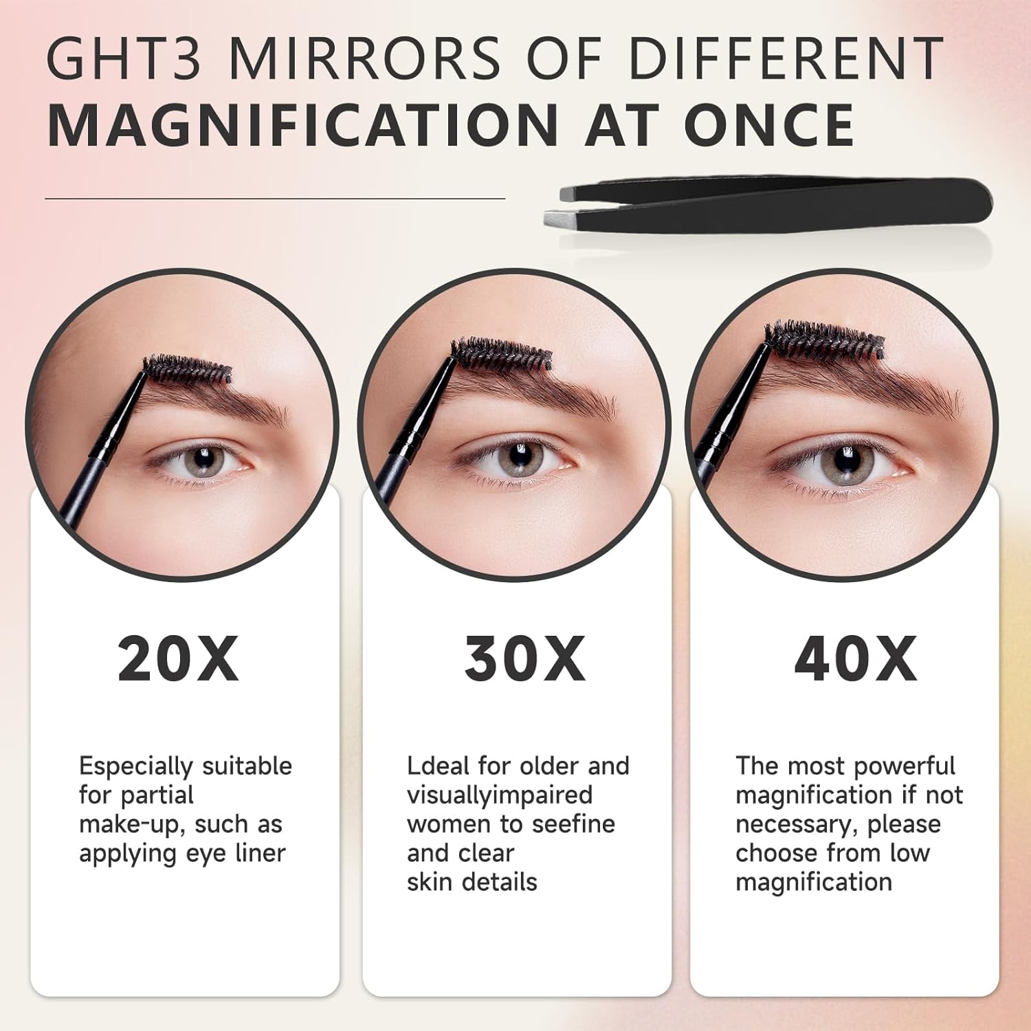 Cosmeria 40X Magnifying Mirror with Suction Cups and Tweezers Set, Cosmetic Mirror with Strong Magnification for Precise Makeup and Eyebrow Plucking image number 1