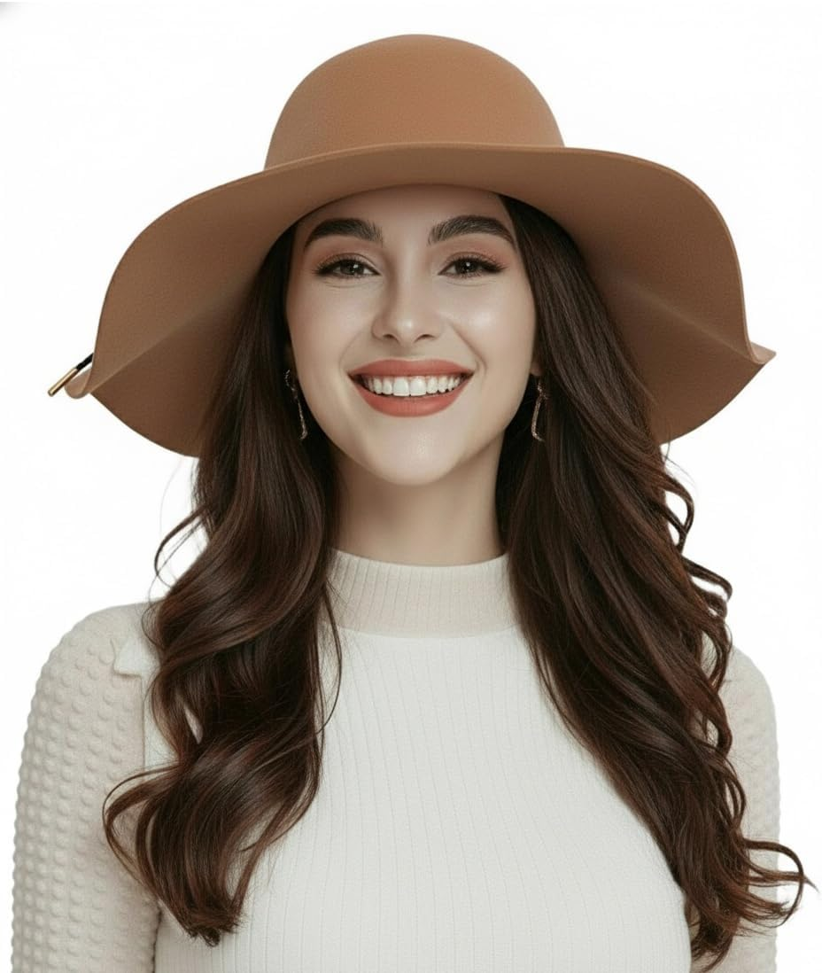 ASSQI Women'S 100% Wool Foldable Wide Brim Retro Fedora Floppy Felt Bowler Hat - Red image number 7