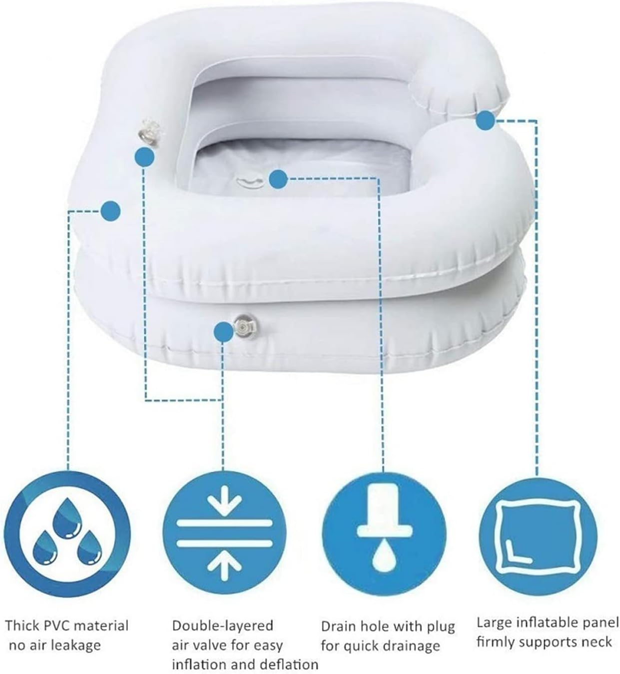 Hair Washing Basin, Inflatable Shampoo Basin, Portable Shampoo Bowl for the Elderly, Disabled, Pregnant Woman, Bedridden and Handicapped image number 3