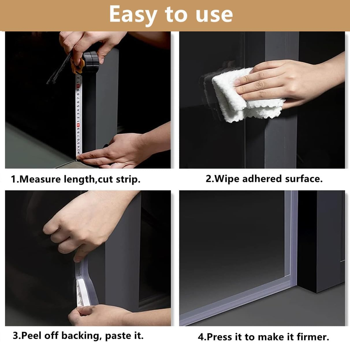 Silicone Seal Strip,Weather Stripping for Door or Window,Weatherproof Soundproof Self Adhesive Door Bottom, Draft Stopper Silicone Strip Tape for Door Window and Shower Glass(Width 45MM) image number 3