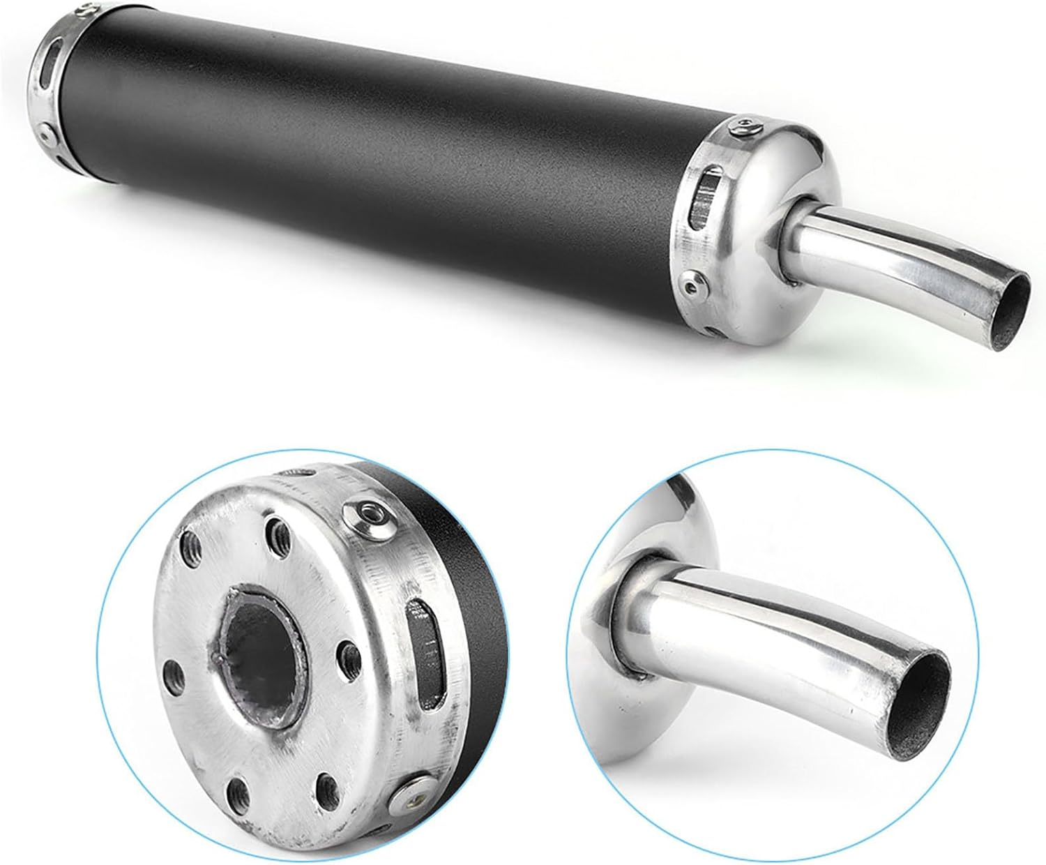Generic Stainless Steel Exhaust Muffler Silencer 20Mm/0.8In Modified Parts for 2 Stroke Motorcycle High Strength Noise Reduction Stylish Design (Black) image number 2