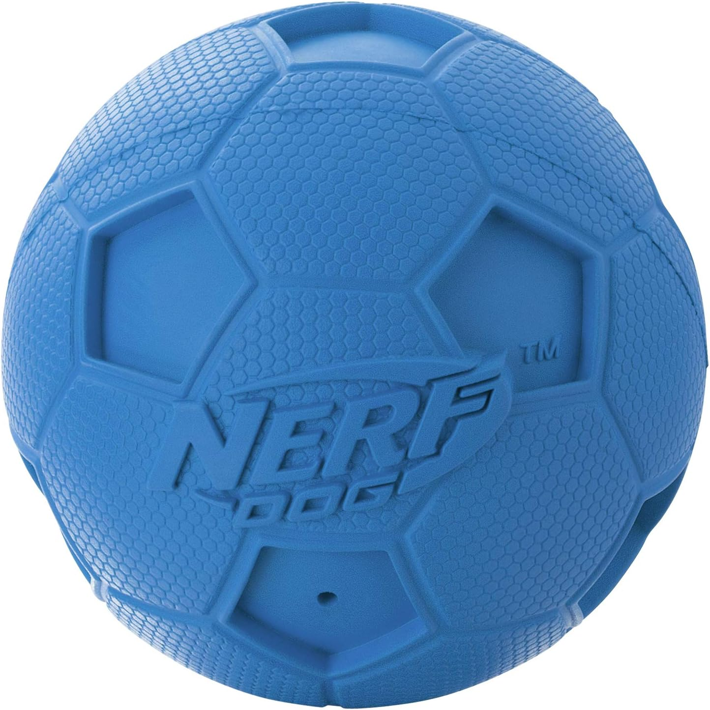 Nerf Dog Soccer Ball Dog Toy with Interactive Squeaker, Lightweight, Durable and Water Resistant, 2.5 Inches, for Medium/Large Breeds, Two Pack, Blue and Red image number 4