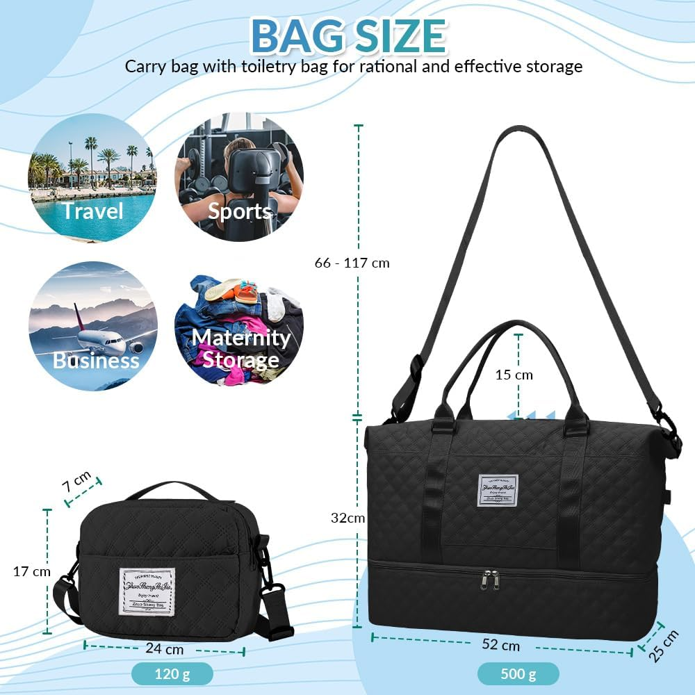 WOTWO 2PCS Travel Duffel Bag Set, Large Capacity Gym Bag with Wet Pockets & Shoe Compartment for Women & Men, Carry-On Overnight Bag with Toiletry Bag for Gym Yoga Travel image number 5