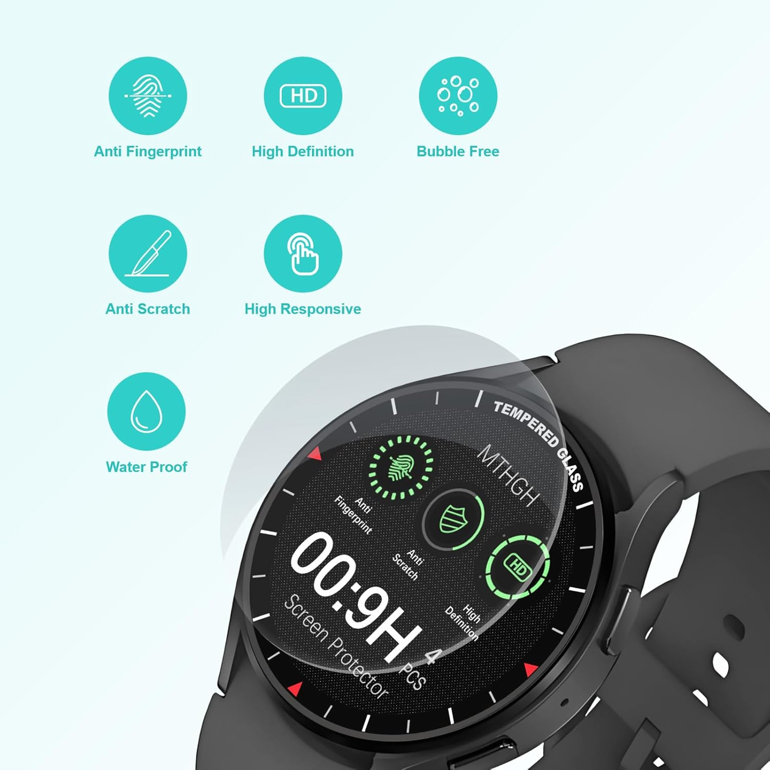 MTHGH 46Mm(1.81Inch) Diameter Screen Protector,(4 Pack) 9H Hardness Tempered Glass Screen Protector for Universal round Watch with Anti-Scratch,Anti-Explosion,Bubble-Free,High-Definition image number 3