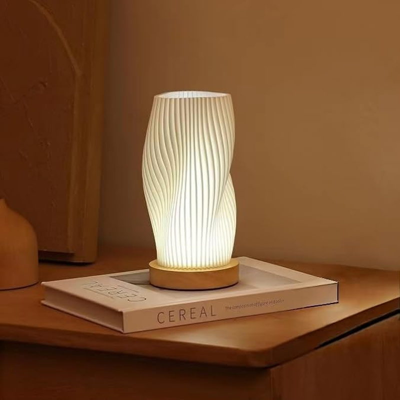 Table Bedside Lamp with Woodbase, Button Control Night Light for Bedroom, Dimmable Nightstand Lamp with PLA Lampshade for Living Room, Kids Room, College Dorm, Office image number 6