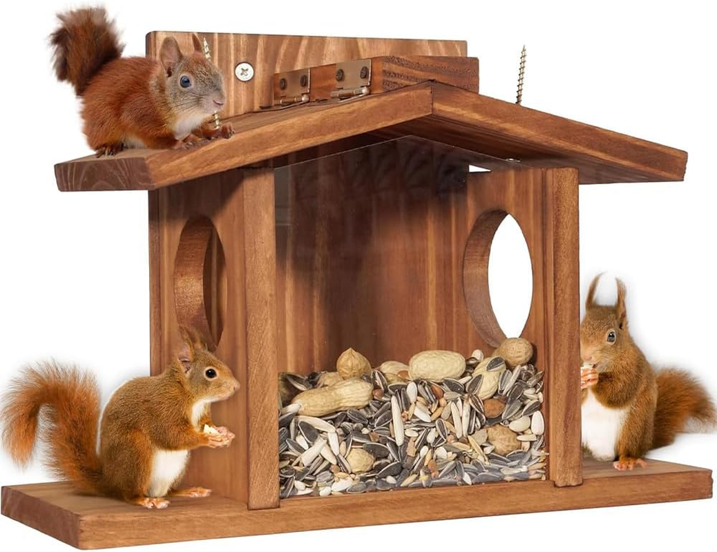 Squirrel Feeder,Wood Squirrel Feeders for outside Winter,Animal Feeder,For Corn, Peanuts, Durable Box, Easy to Fill,Proof, with the Roof Can Be Opened image number 5
