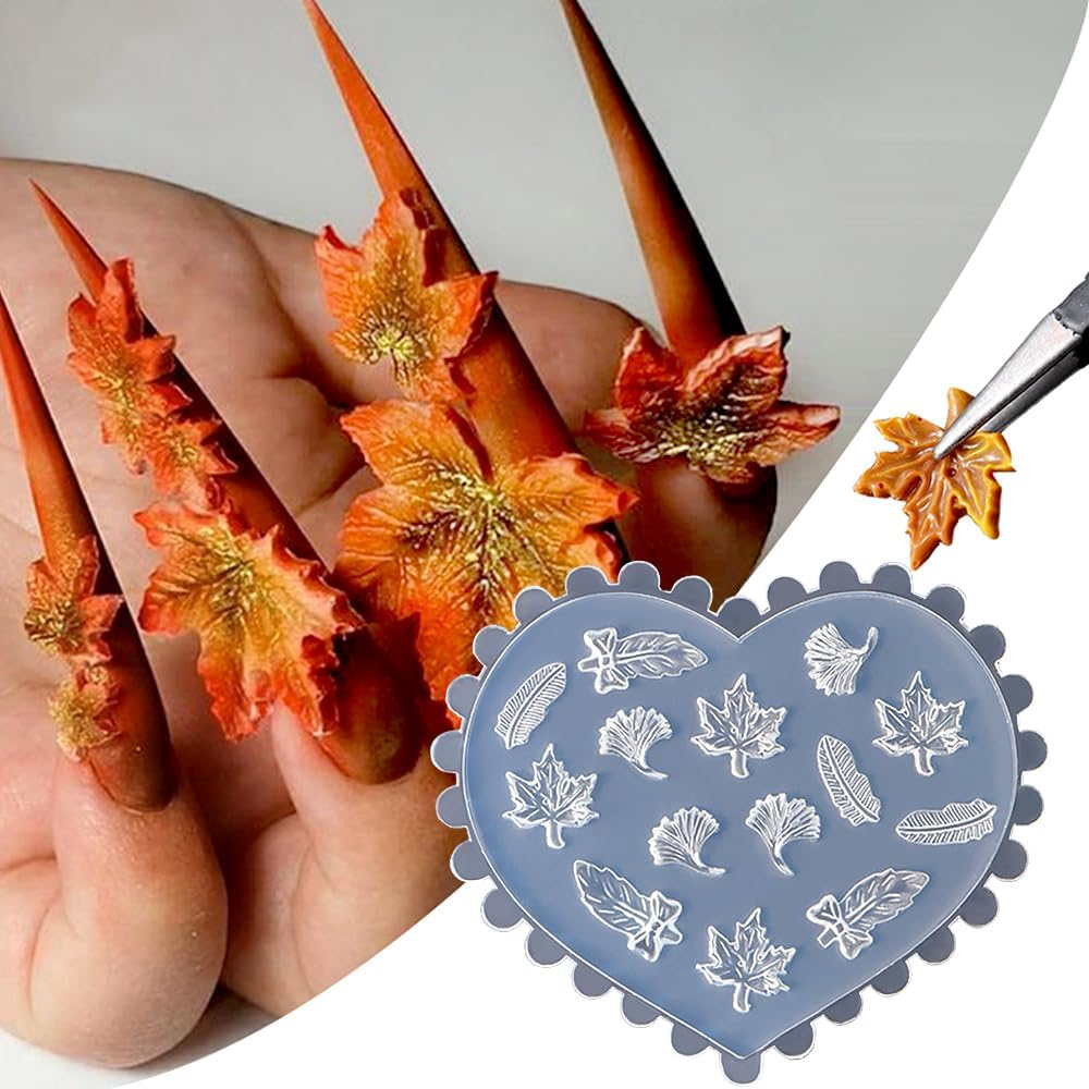 3D Maple Leaf Nail Design Silicone Nail Shapes Autumn Leaves Nail Charms Molds Silicone Mould Autumn Maple Nail Stamp Silicone Moulds for Nail Art Fall Leaf Nail Charms Resin Shapes Nail Accessories image number 1
