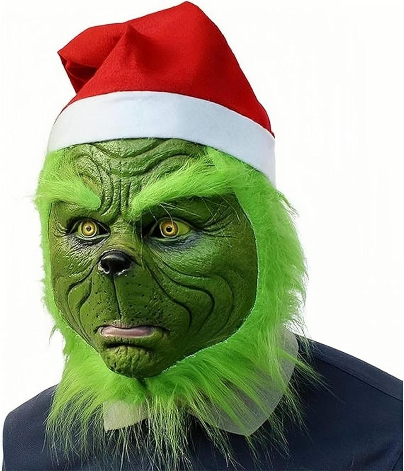 Christmas Grinch Mask, HFAN Grinch Decorations, Christmas Mask and Gloves with Red Hat Anime Cosplay, Grinch Costume for Halloween Xmas Funny Carnival Party Full Face Latex Helmet Costume Props