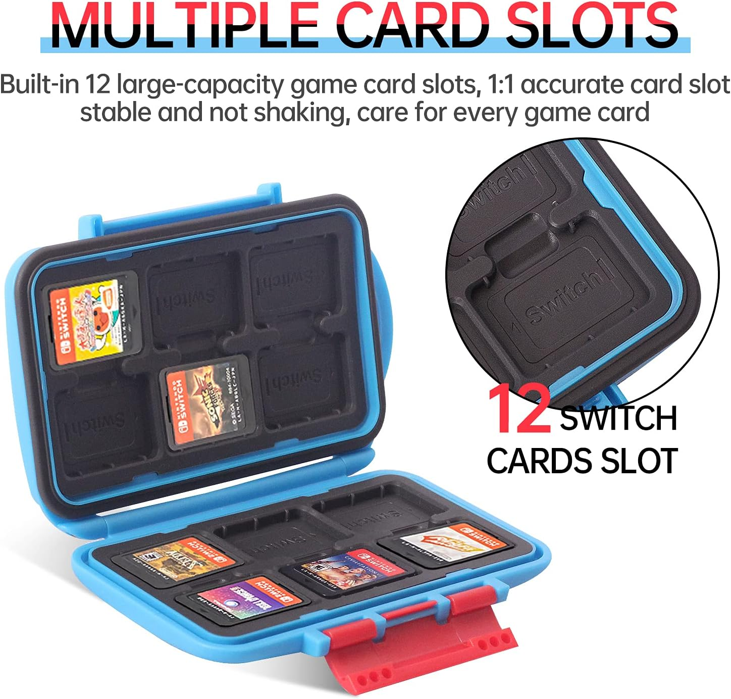 LYNCA Game Card Case for Nintendo Switch, Game Card Holder with 12 Card Slots, Protective Hard Shell Soft Lining Rubber and Portable Switch Game Cartridge Case, Suitable for Switch NS NX (Blue) image number 1