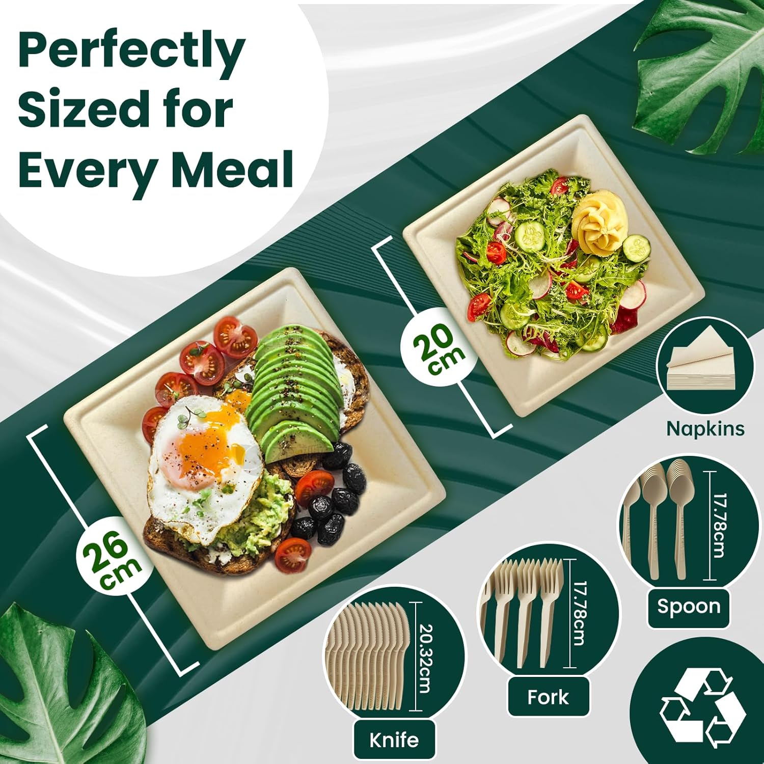 HEY BANK Disposable Paper Plates Set - 300 Pcs Party Plates Eco Friendly Dinnerware Set for 50 Guests - Biodegradable Plates, Forks, Knives, Spoons and Paper Napkins for Birthday, Camping, Wedding image number 6