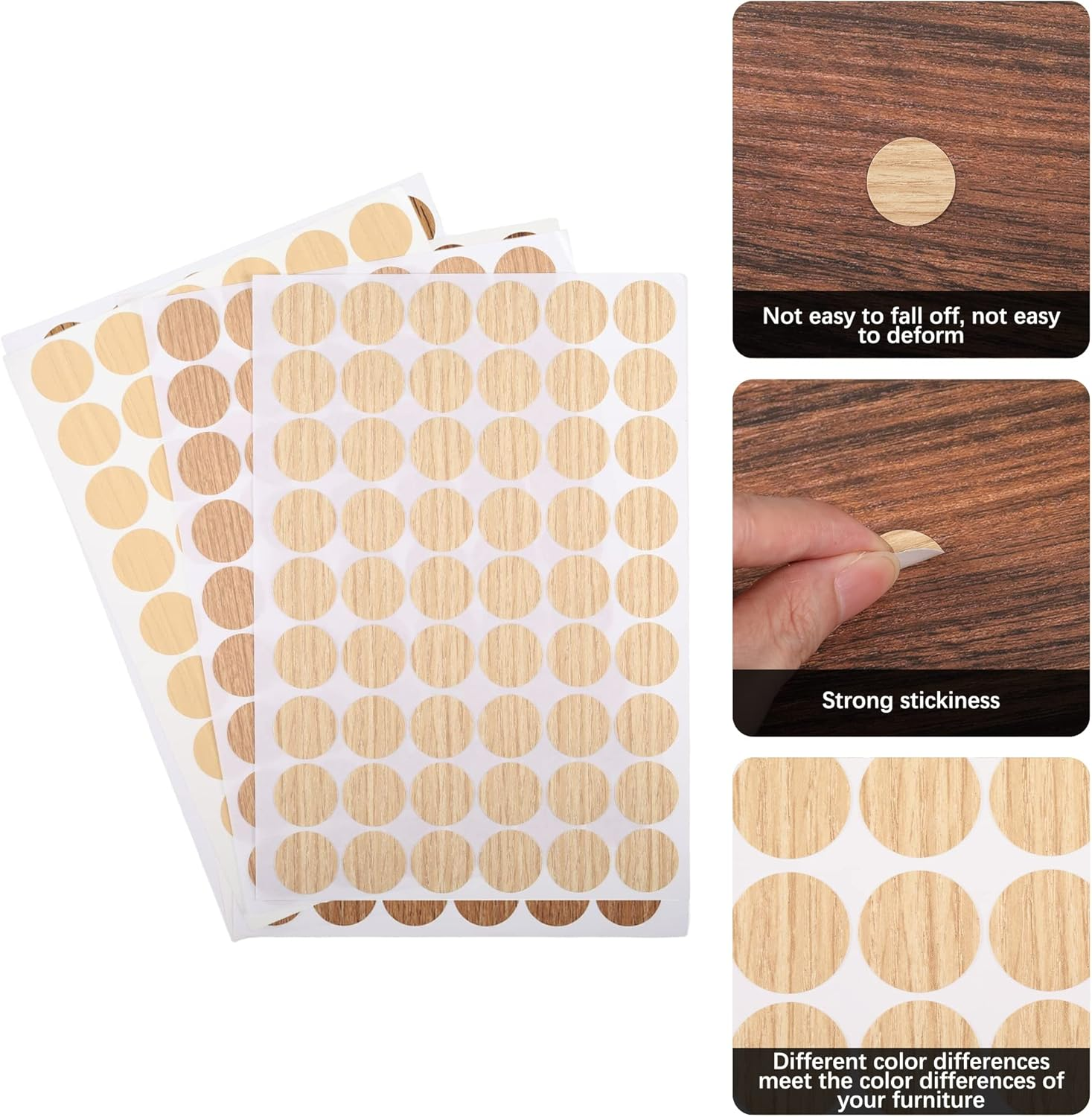 Screw Hole Stickers Self Adhesive 162 Pcs 21Mm round Oak Deep PVC Furniture Screw Cover Stickers image number 2