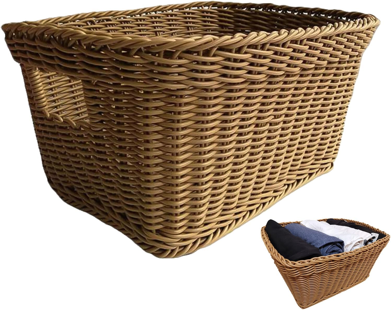 JECOMPRIS Rattan Wicker Laundry Basket 40 X 30 X 20 Storage Hamper Handle Multipurpose Decorative Basket for Clothes Bedroom image number 3