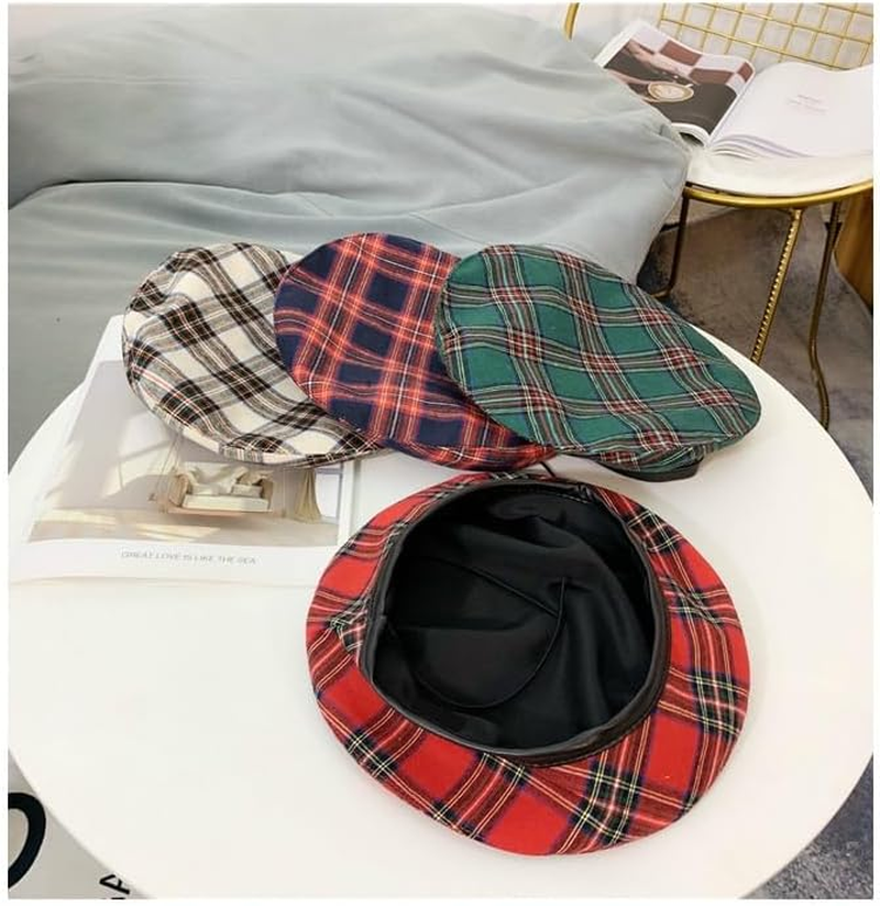Plaid Beret Hat Check Beanie Cap Retro Red Checkered Beret (AU, Alpha, One Size, Red) image number 1