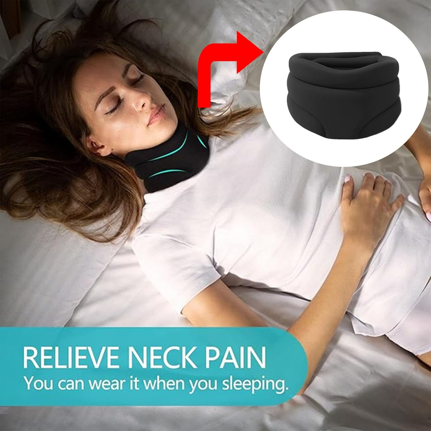 XUTONG Cervicorrect Neck Brace for Women Men,Soft Cervical Collar for Sleeping,Anti Snoring Neck Brace,Neck Pain Relief and Support(Black) image number 2