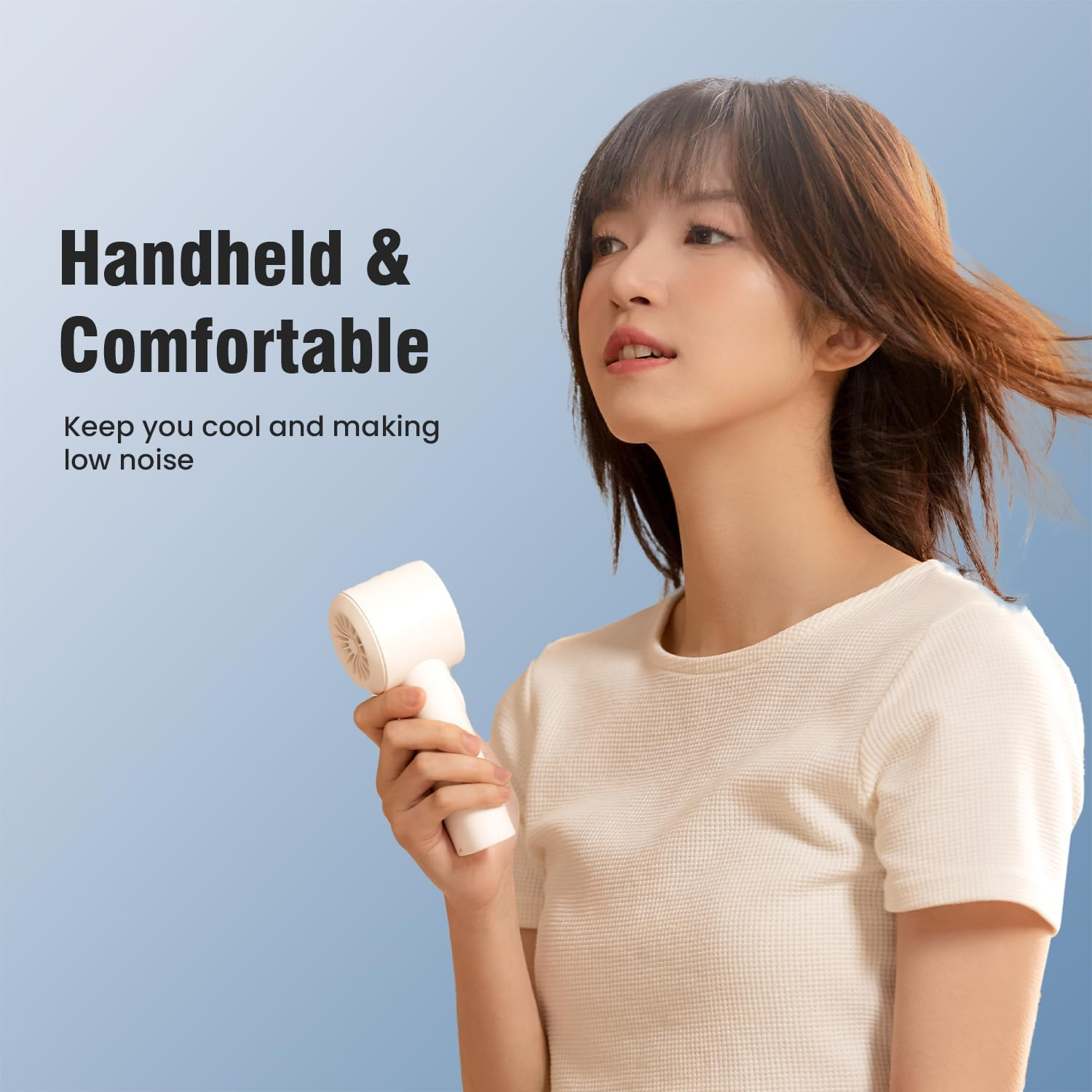 LEMOISTAR Handheld Turbo Fan(30 H Max Cooling Time), Mini Portable Hand Fan, USB Rechargeable Personal Fan, Battery Operated Small Pocket Fan 100 Speeds for Travel/Outdoor/Home/Offic (White) image number 4