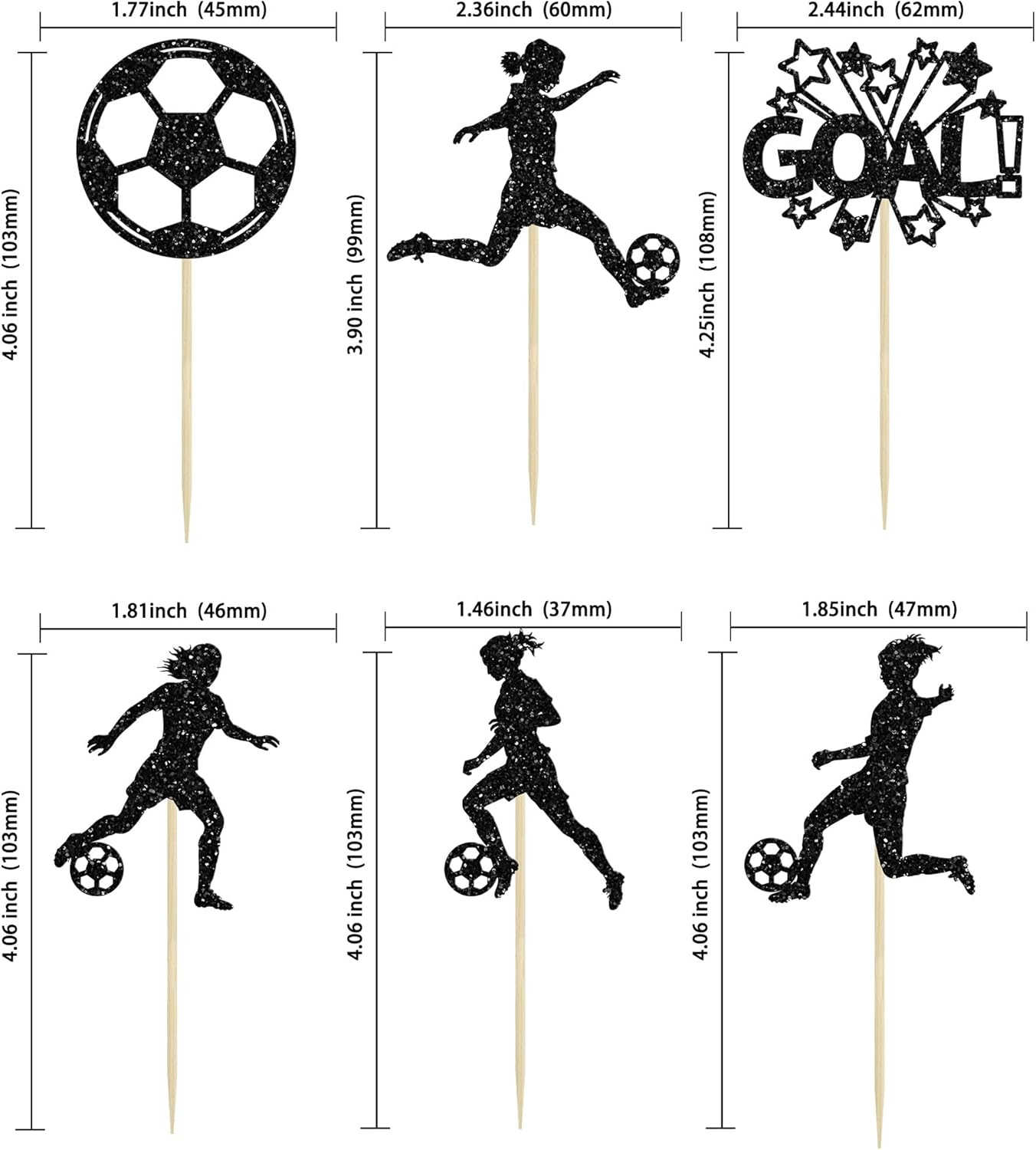 Ephlyn 24Pcs Soccer Cupcake Toppers Glitter Women Girl Football Cake Decorations Sports Theme Cupcake Picks for Soccer Party Decoration Baby Shower Cake Decoration image number 4