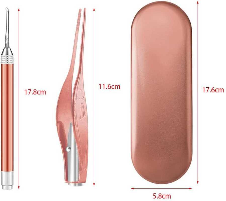 Ear Pick, 2PCS Stainless Steel Illuminated Earwax Removal Kit with Storage Box, High Safety LED Lighted Ear Wax Cleaner Tweezers for Kids (Rose Gold) - Rose Gold image number 2