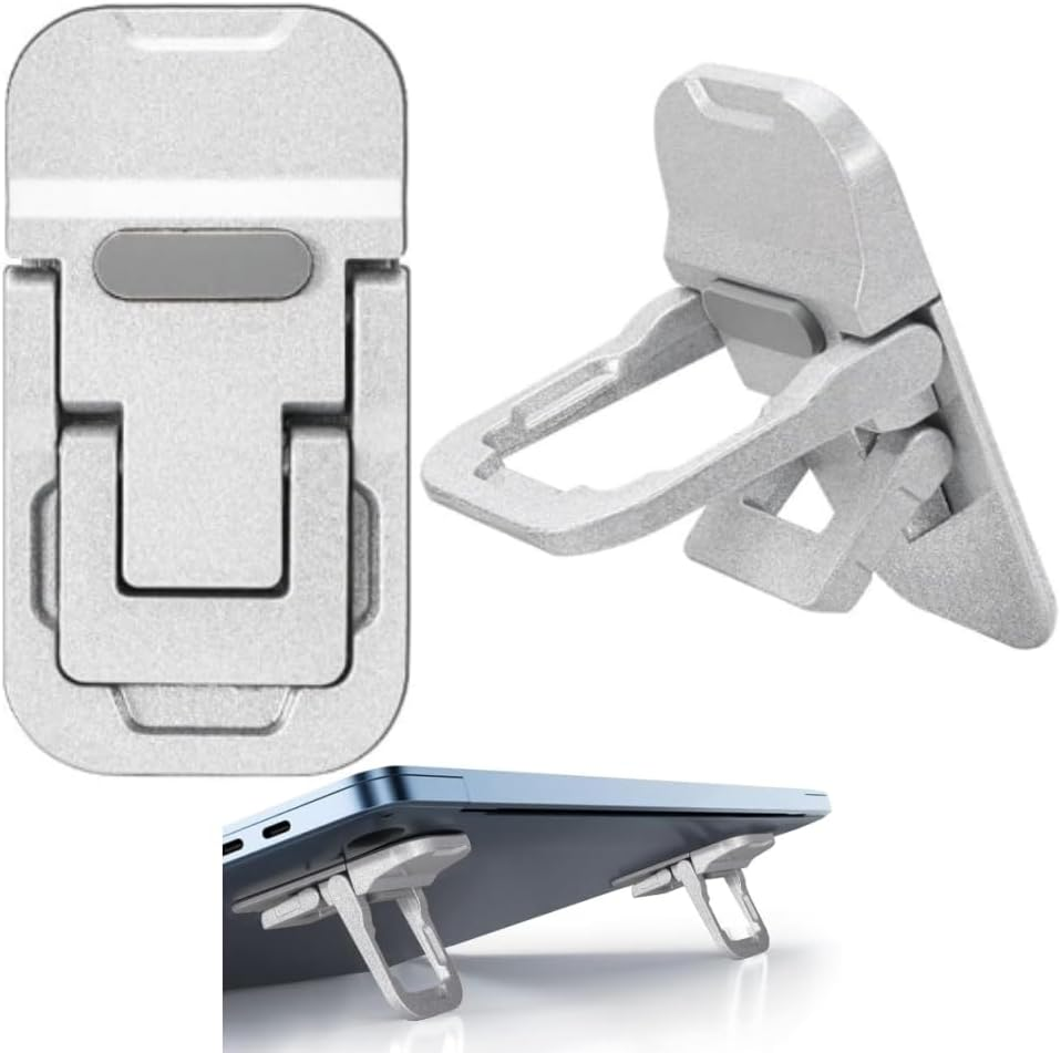 FUNNTY Adjustable Angles Zinc Alloy Mini Foldable Laptop Stand,Portable Computer Keyboard,Self-Adhesive Invisible Notebook Stand and Keyboard Lift for Desk (2Pcs Silver) image number 2