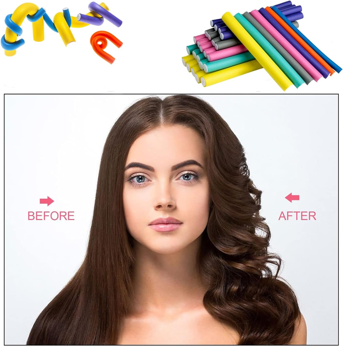 Pack of 42 Large Curls, Hair Curls, Curlers without Heat, Curlers Short Hair, Hair Rollers, Curls DIY Tool, Curly Hair Styling Tool, for Short, Medium, Long Hair image number 2