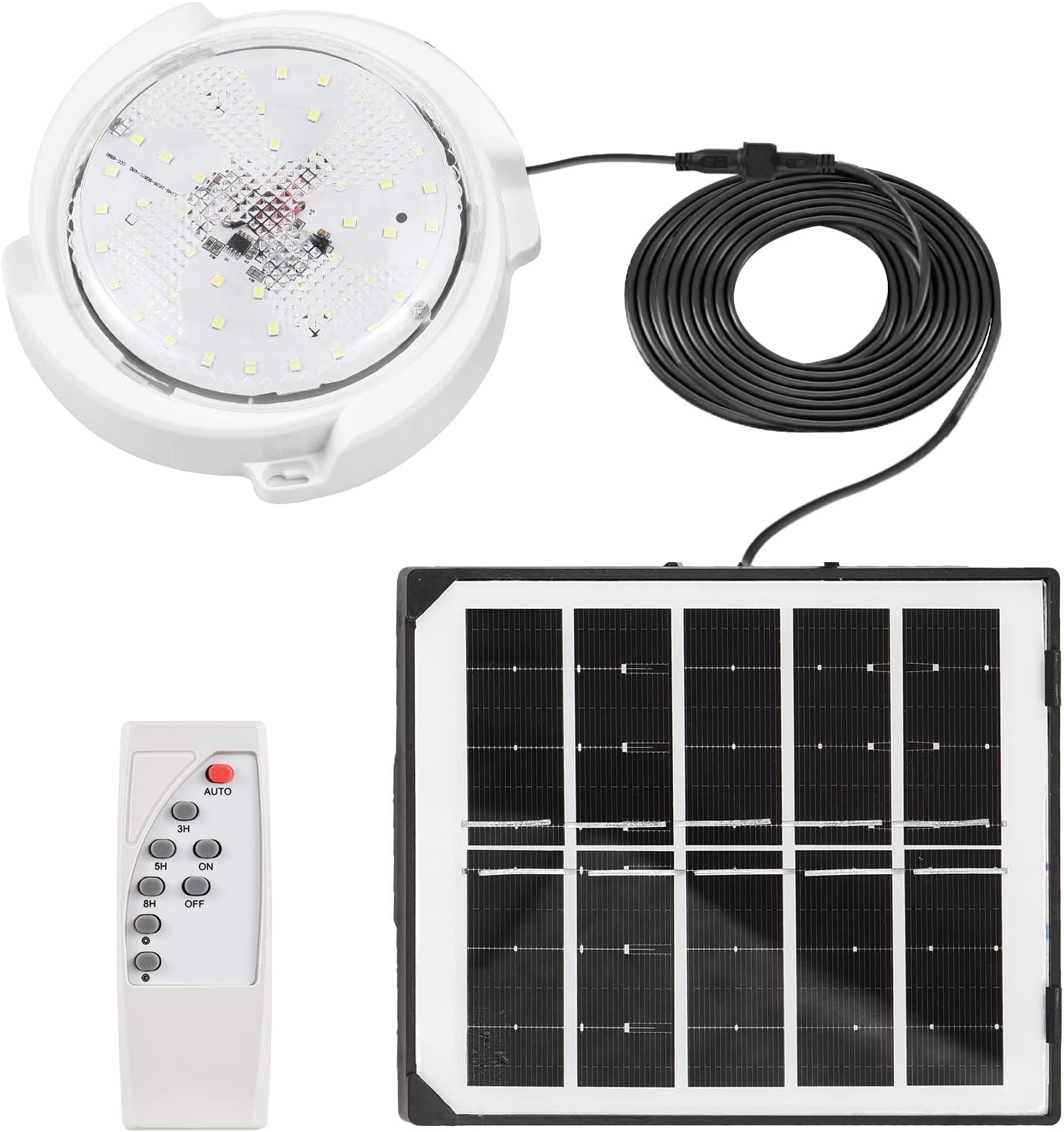 BERZO 45W Solar Lights Indoor&Outdoor Home Solar Shed Lamp 50 LED with Dimmable Remote Control Solar LED Pendant/Ceiling for Yard Barn Garage Garden image number 1