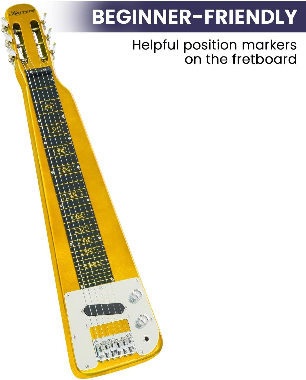 Karrera Guitar 6 String Lap Steel Slide Hawaiian and Blues Music - Metallic Gold image number 5