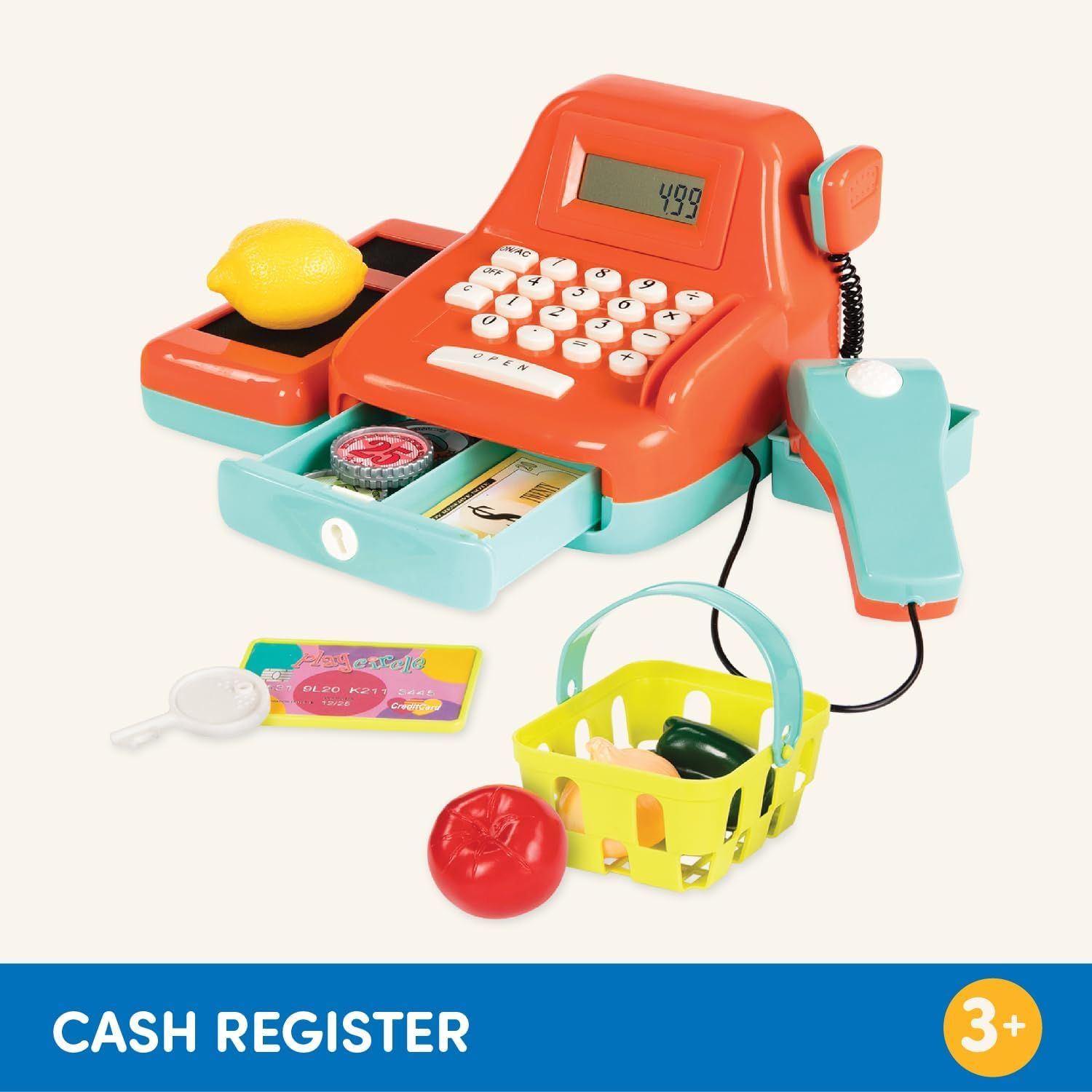 Battat Cash Register Toy Playset &Acirc;&euro;&ldquo; Pretend Play Kids Calculator Cash Register with Accessories for 3+ (26-Pieces),Orange image number 2