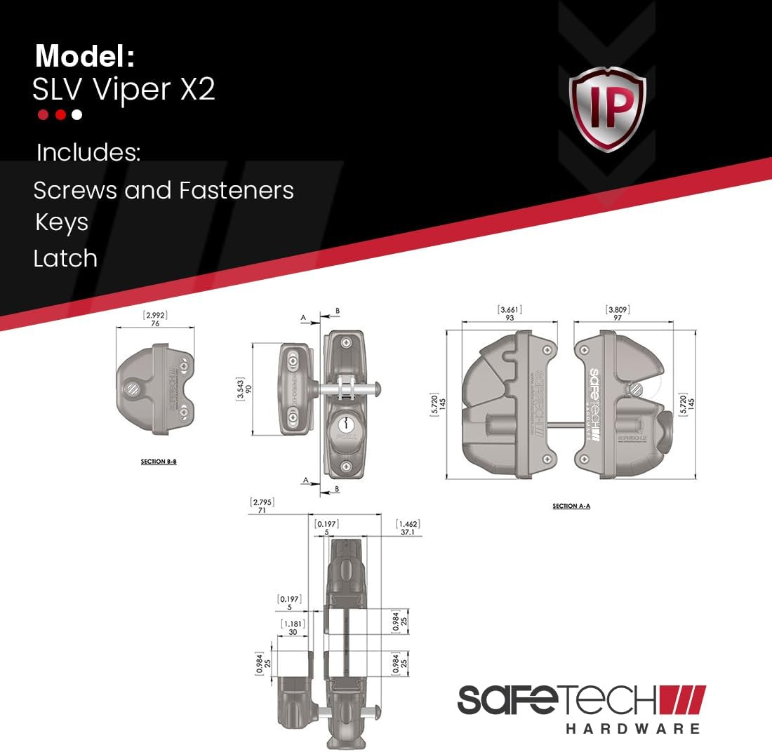 Safetech Hardware Romak Slv-Viper-X2 Double Sided Gravity Latch for Gate Black Polymer, Black