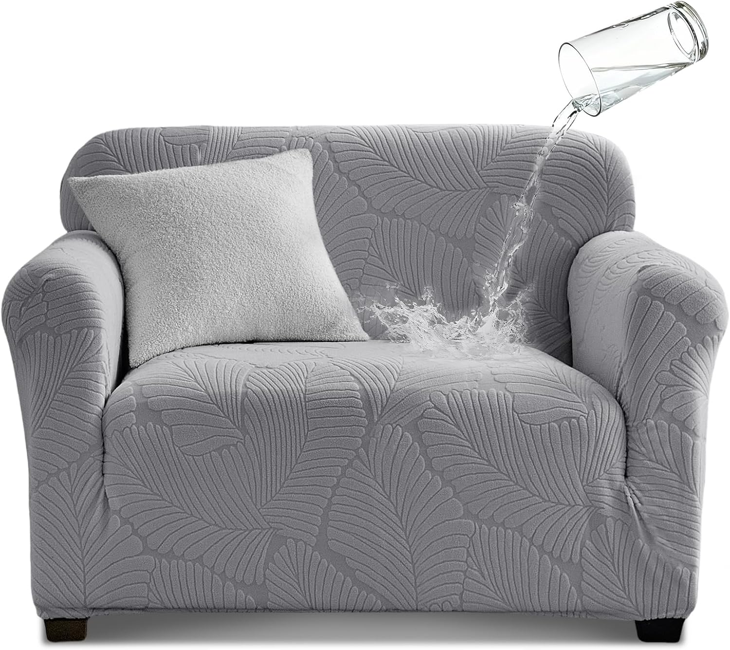 Tokokimo Stretch Soft Sofa Loveseat Couch Cover, Dual Waterproof Sofa Cover 1 Seater, Stretch Maple Leaf Jacquard Sofa Slipcover, Leakproof Furniture Protector for Kids, Pets, Dog and Cat (Dark Gray)