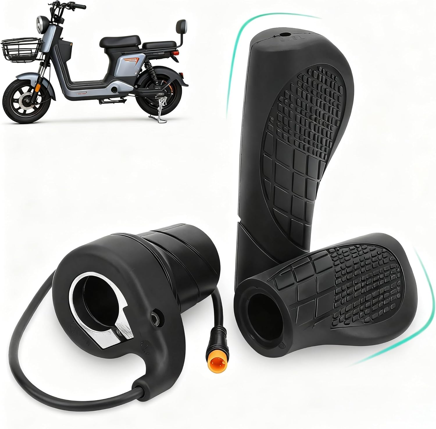 Changor Half Wist Throttle Handle, Premium Non-Slip Rubber Material with Aluminum Alloy Lock Ring Waterproof Design, Electric Bike Accessories, Mountain Bike Modification Compatible image number 1