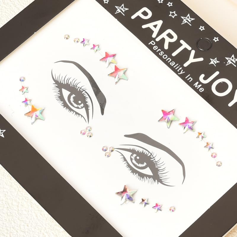 Face Gems Stick on Rhinestone Stickers for Women Mermaid Face Gems Eye Glitter Stickers Makeup Cosplay Rave Festival Accessories for Women Star Face Stickers Halloween Face Eye Decorations image number 2