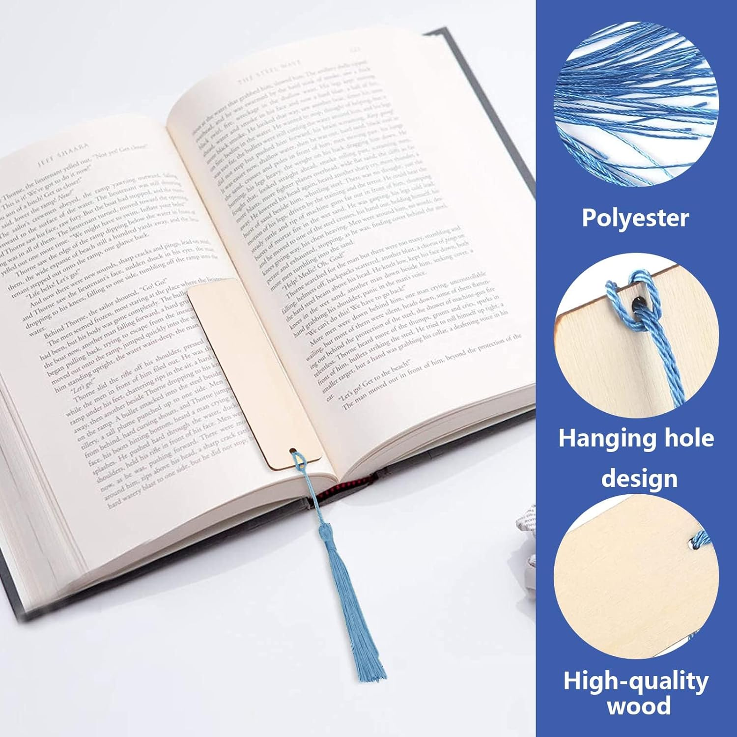 Wooden Bookmarks, 25 Pcs Blank with Holes and 25 Colorful Tassels - Gift Tags for Men, Women, Kids, Book Lovers, Engraving, Crafts image number 1