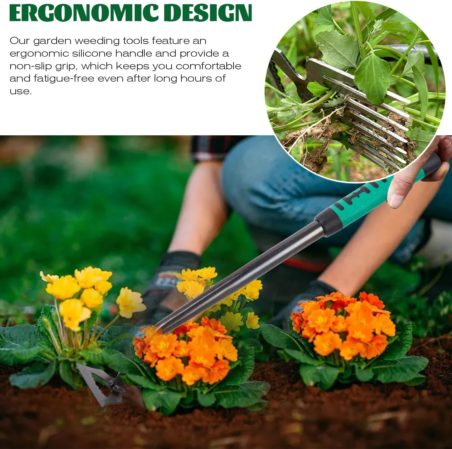 Rdlobu 2 X Gardening Hand Weed Cutters, Garden Weed Tool, Weed Remover Device with Silicone Handle, Weeder Hand for Grass Digging, Transplanting, Weeding (6 Teeth) image number 1