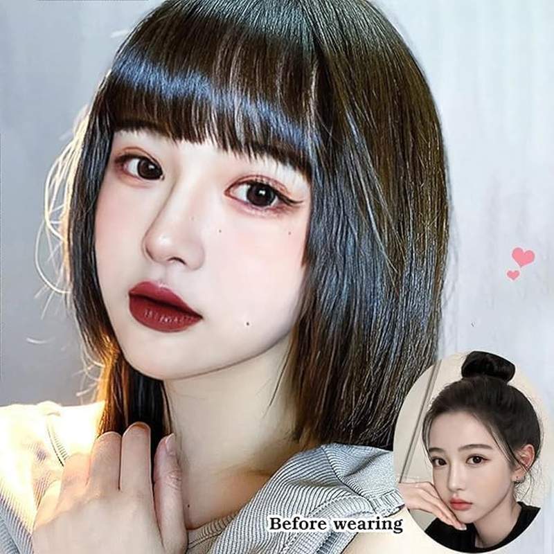 Bangs Hair Clip in Bang Synthetic Hair Extensions French Bangs-Clip for Women with Temples Fringe Hair (Light Brown)