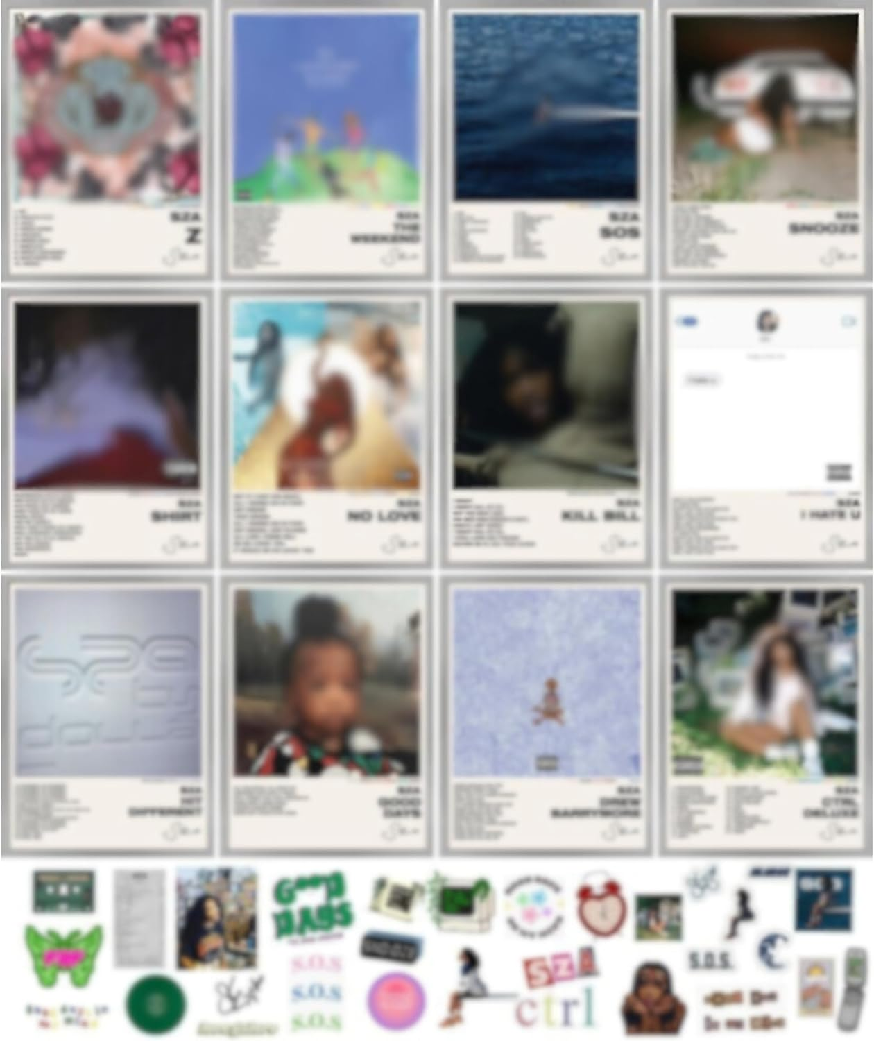 Unique America 12 Pcs| Posters, Album Cover Posters, SZA, Music Posters, Album Covers for Wall Decor, SZA Poster 12X16&rdquo; Total 12 SZA Album Cover Poster & 25 Stickers White Design Unframed image number 5