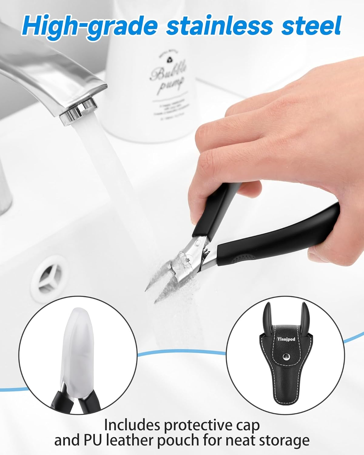 Tisojpod Nail Clippers,Toenail Clipper for Ingrown or Thick Toe Nails,Fingernail Clipper for Men Women Seniors with Stainless Steel Straight Blade Soft Handle Nail Cutter Black image number 3