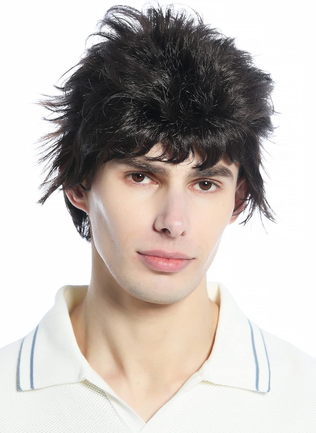 WIG ME up - M-252A-6 Wig Men Women Short Retro 80S Toupeed Wild as Uncombed Brown image number 3