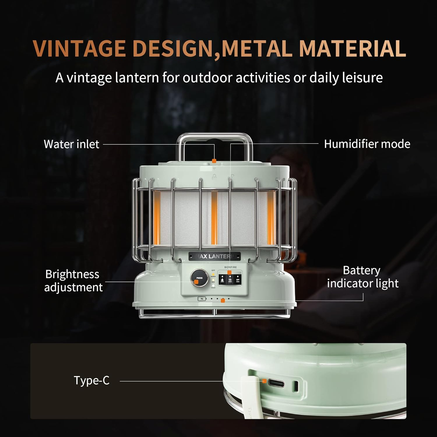 FLEXTAILGEAR MAX Lantern, Rechargeable Camping Lantern 9600Mah Battery, 3-In-1 Vintage Flame Light, Flame Mode & Humidification Mode, Portable for Patio, Hiking, Camping, Bedroom image number 3