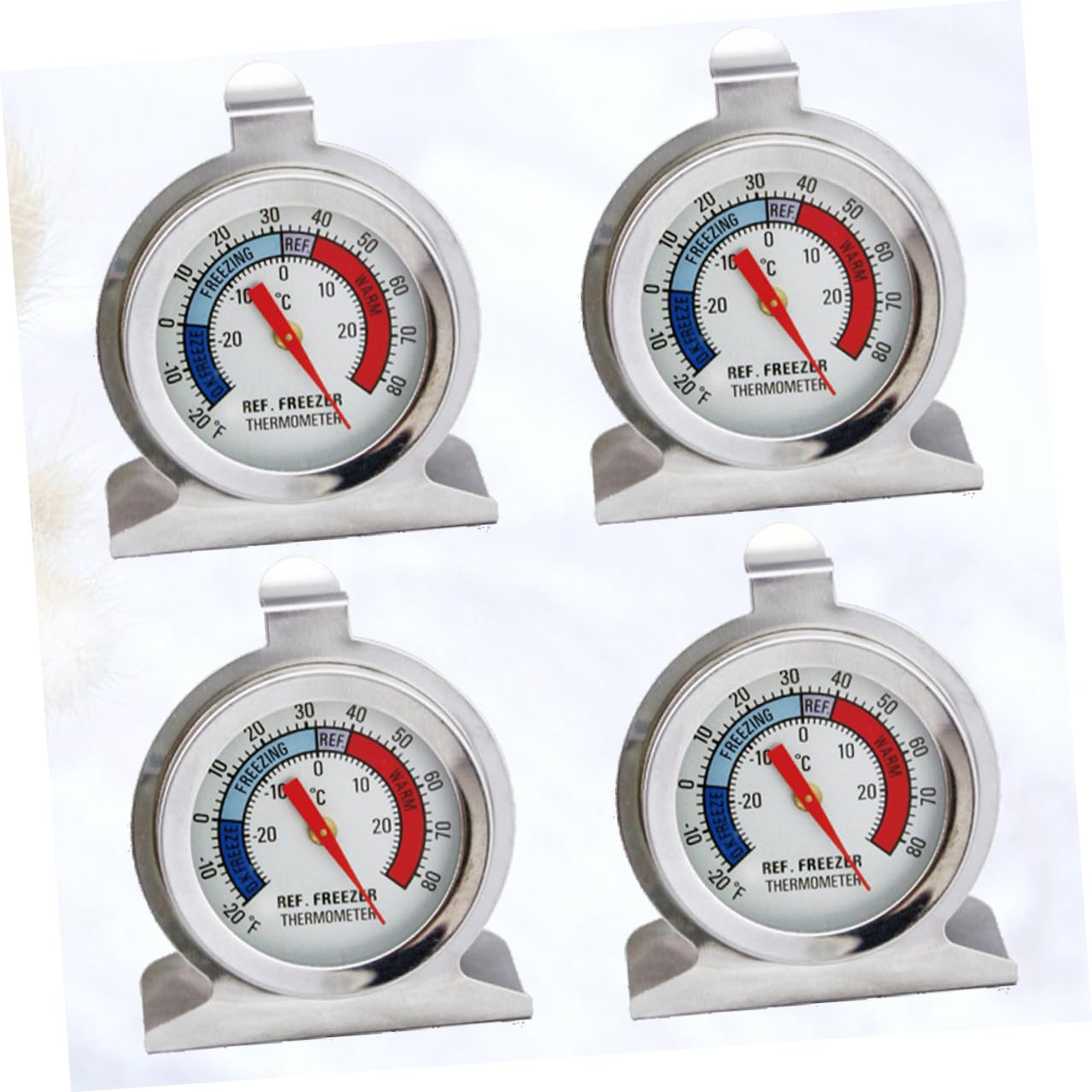 POPETPOP 4Pcs Stainless Steel Refrigerator and Freezer Thermometer Compact Indoor Temperature Gauge for Home and Office Use Silver with Paper Packaging image number 3