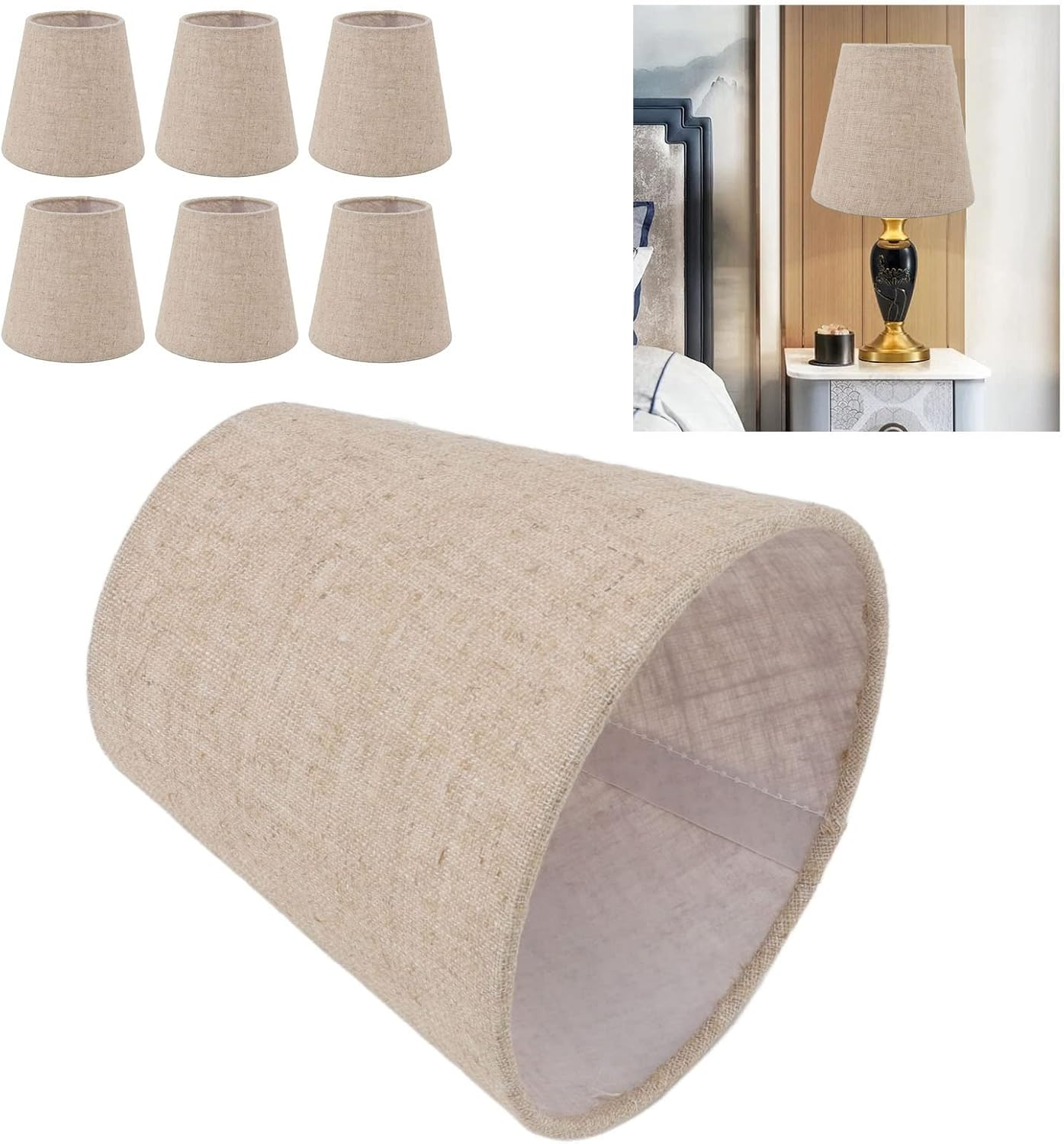 6PCS Fabric Lampshade, Clip on Light Shades Small Candle Lamp Shades Table Lamp Decor Bedside Light Lampshades, Mini Lamp Shade for Ceiling, Table Lamp and Wall Lamp image number 5
