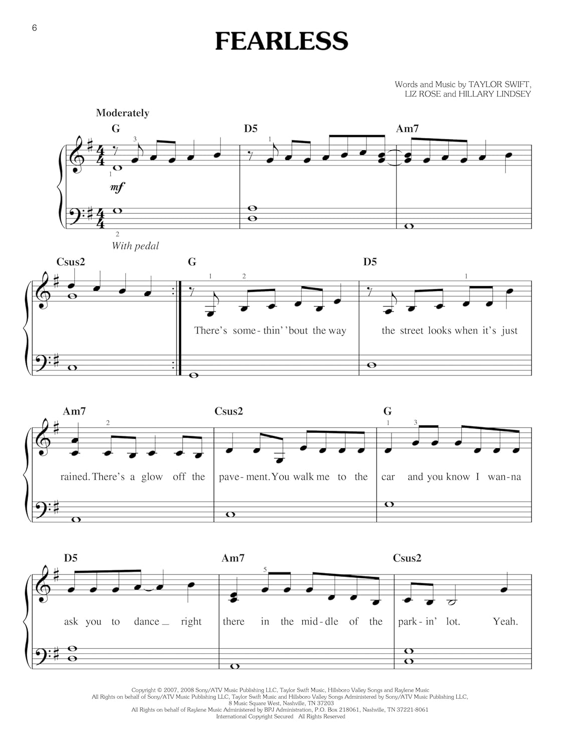 Taylor Swift - Fearless: Easy Piano image number 3