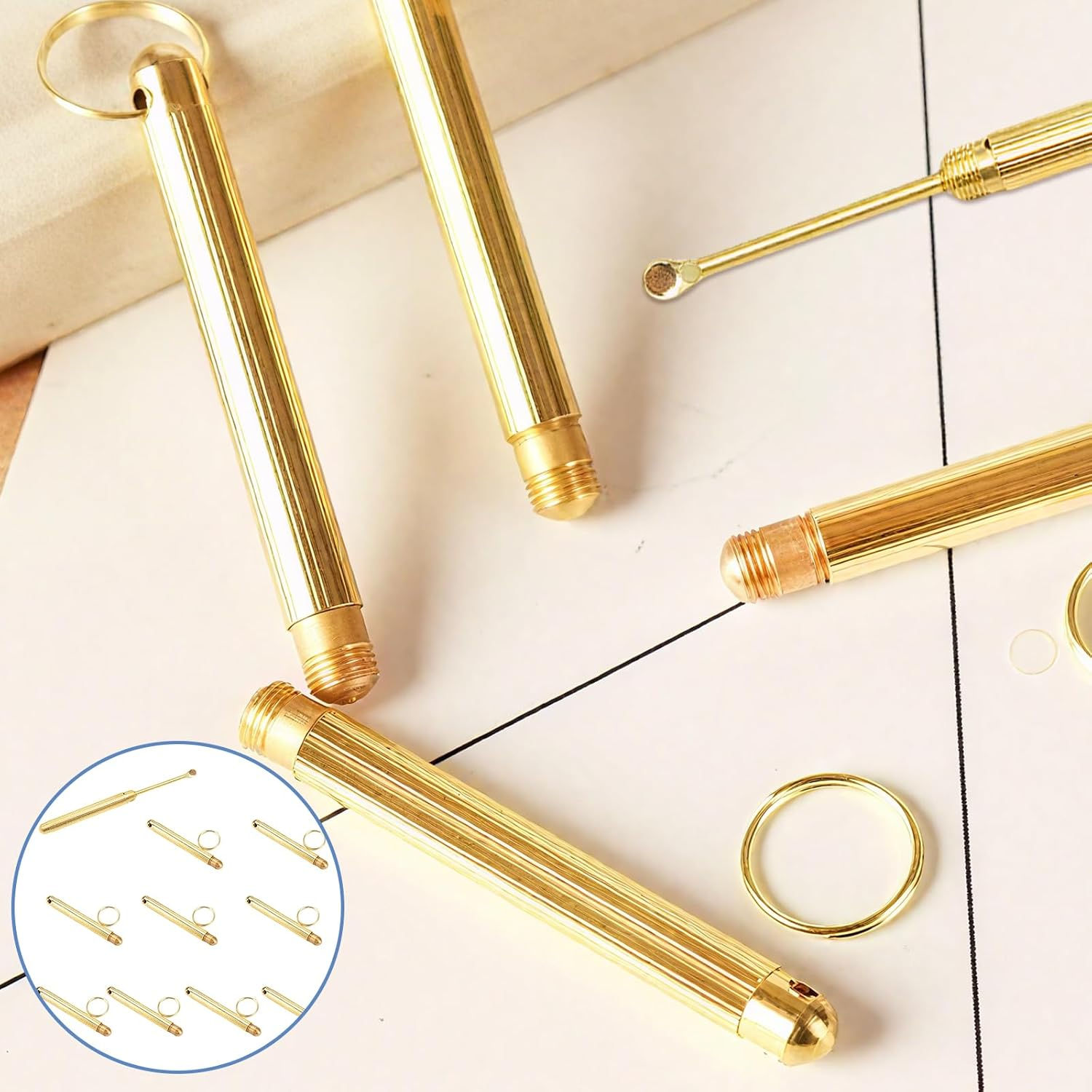 10 PCS Mini Spoon, Retro Shovel Powder Ideal Pendant Necklace Teaspoons,Metal Coke Spoon, for Filling Salt, Herbs, Coffee, Spices, Sugar (Gold) image number 6