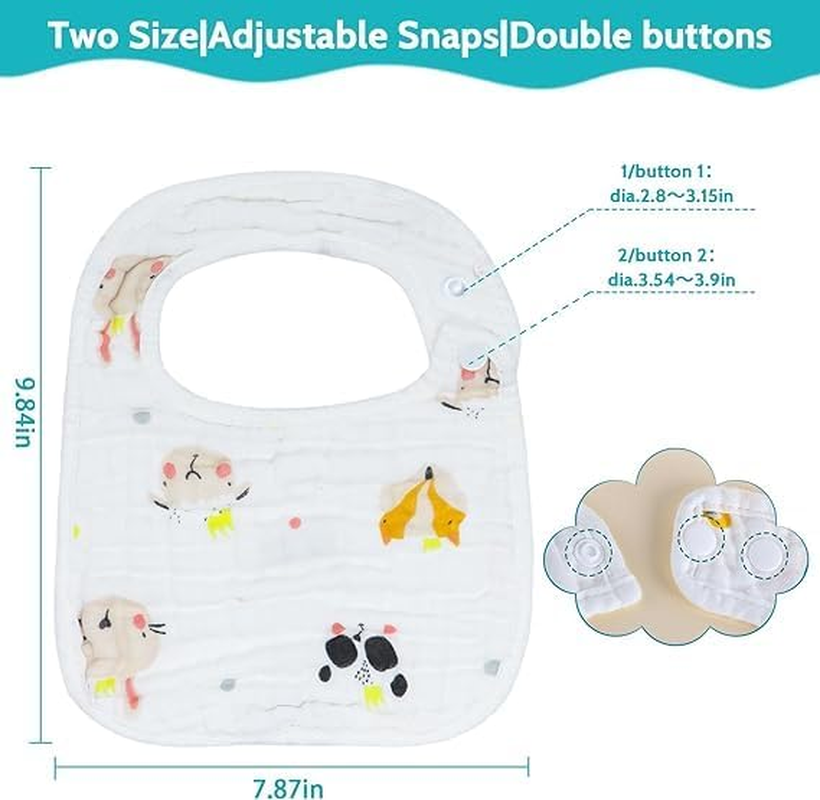 ZONEY Muslin Baby Bibs,8 Pack Ultra Soft Absorbent, 100% Cotton Baby Bandana Drool Bibs Adjustable Snaps (SET1) image number 4