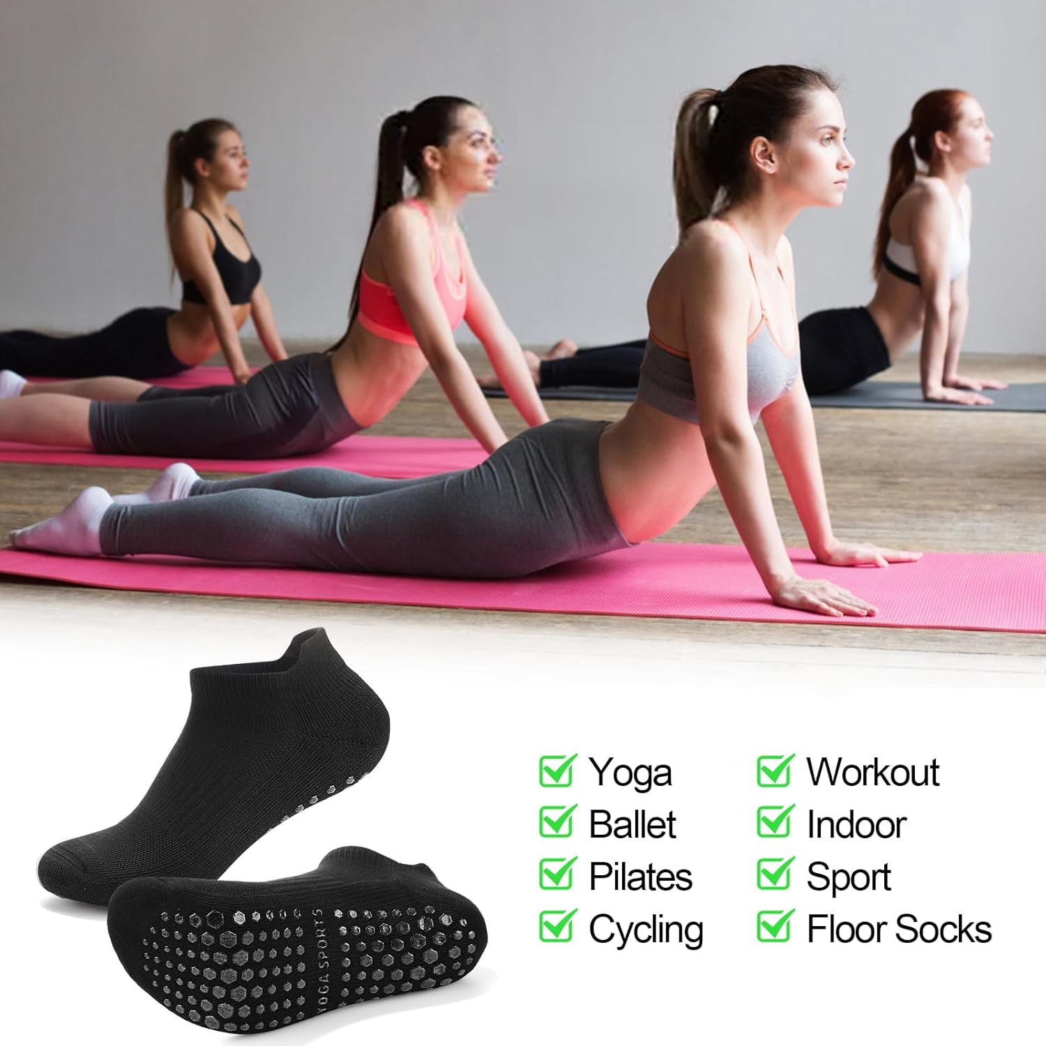 Pilates Socks,Dgbay Pilates Yoga Non-Slip Grip Socks for Women - Anti-Slip for Hospital, Dance, Barefoot Workout, Ballet image number 3